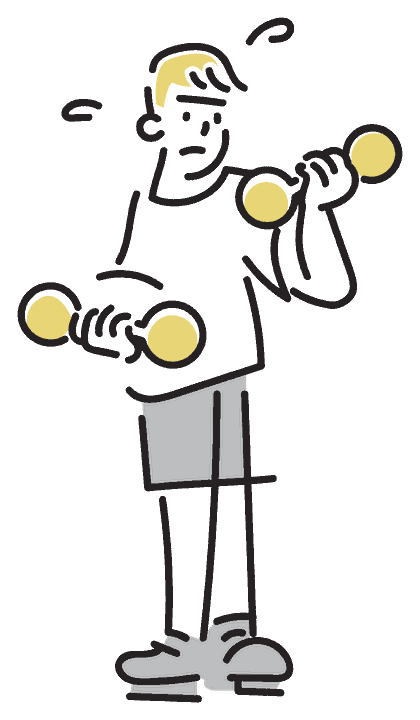 ダンベルでトレーニングする男性のイラスト